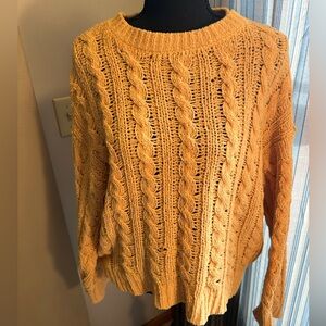 American Eagle Outfitters Mustard Cable-Knit Crew Sweater